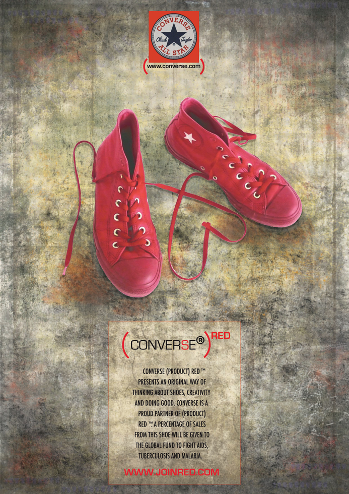 Advertisement poster for Converse All Star shoes and their relationship with Red
