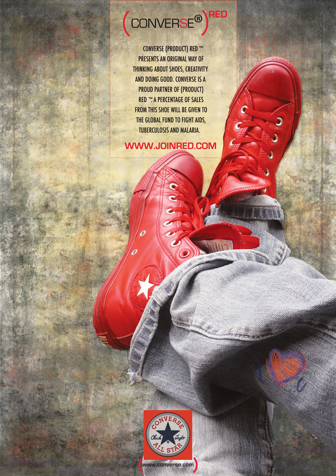 Advertisement poster for Converse All Star shoes and their relationship with Red
